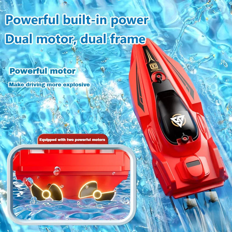 2.4GHz Remote Control Boat 25km/h High Speed RC Racing Ship Waterproof Electric Toy with Dual Propellers for Kids & Adults Gift