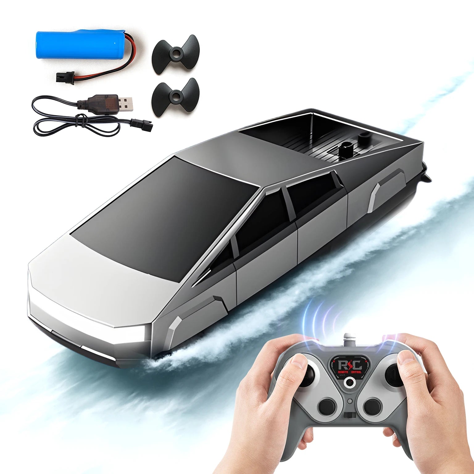 Cyberpunk 2.4GHz High-Speed RC Boat Dual Motor Waterproof Remote Control Racing Ship for Pools Lakes, Rechargeable Toy for  Boys