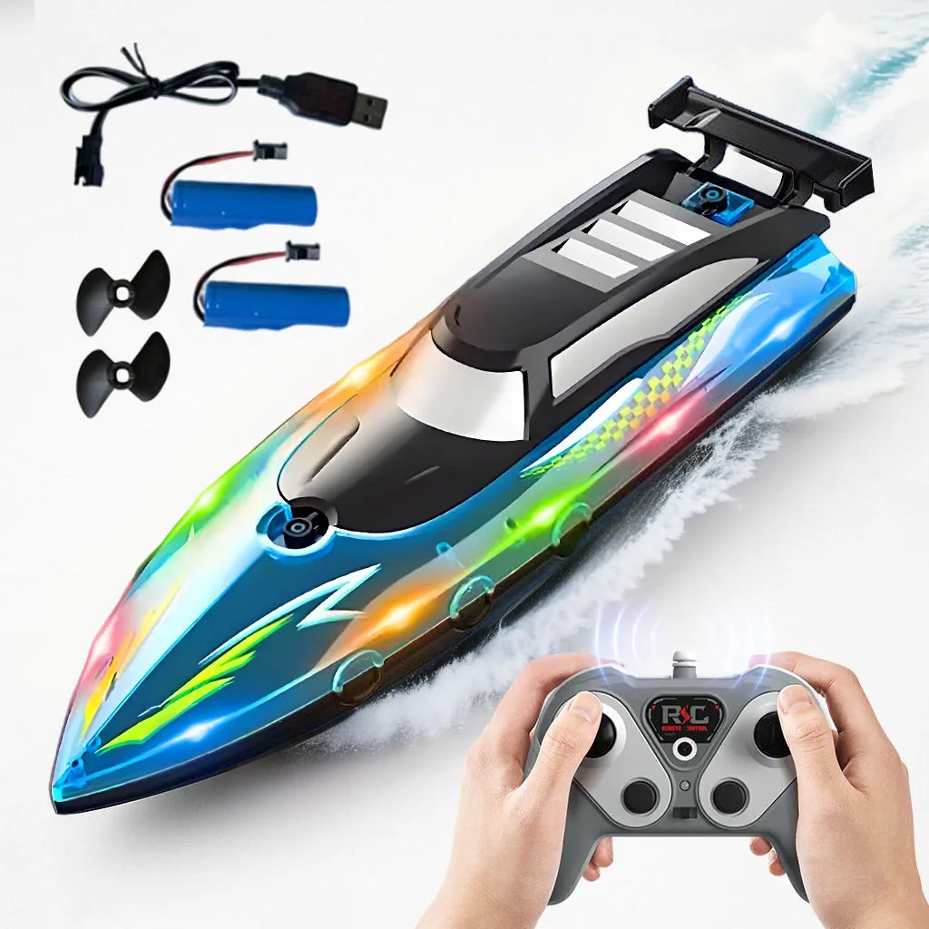 RC Boat with LED Light, 2.4GHz Full Proportional Remote Control Boat for Pool & Lake – 30 Min Run Time,Kids Toys & Birthday Gift