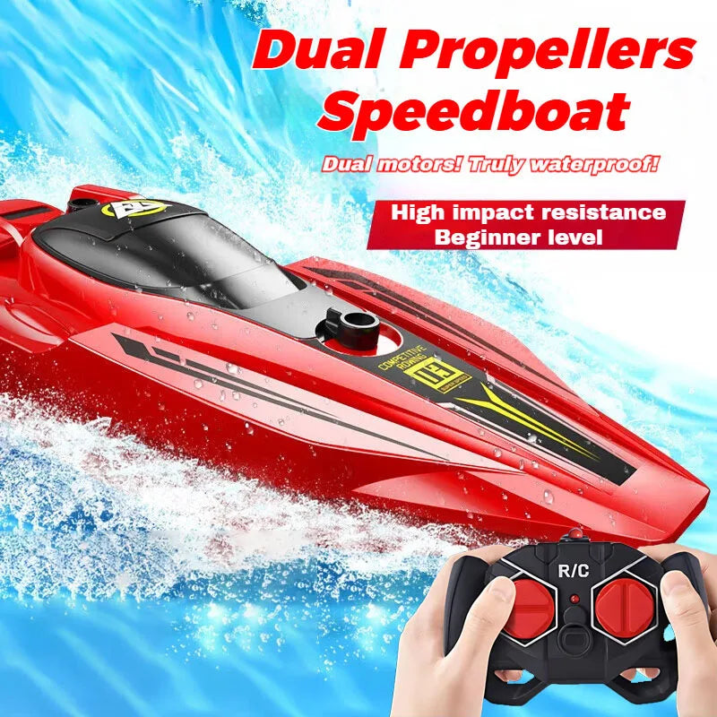 2.4GHz Remote Control Boat 25km/h High Speed RC Racing Ship Waterproof Electric Toy with Dual Propellers for Kids & Adults Gift