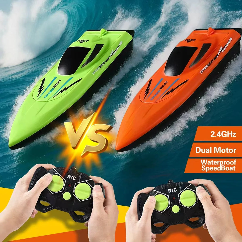 2.4G Remote Control Speed Boat Waterproof Dual Motor Fast Electric RC Racing Ship Toy for Kids Pool Lake Outdoor Water Play Gift
