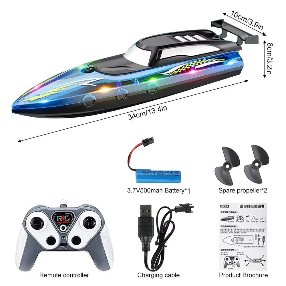 RC Boat with LED Light, 2.4GHz Full Proportional Remote Control Boat for Pool & Lake – 30 Min Run Time,Kids Toys & Birthday Gift