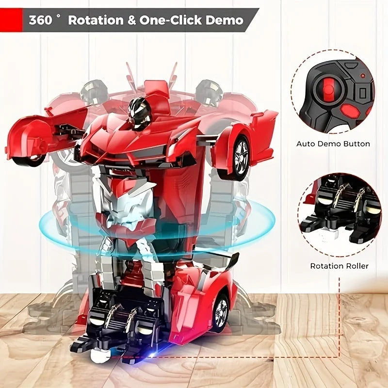2-in-1 Remote Control Transforming Robot Car, Mini RC Racing Car Toy, Automatic Transformation, STEM Educational Gift for Kids