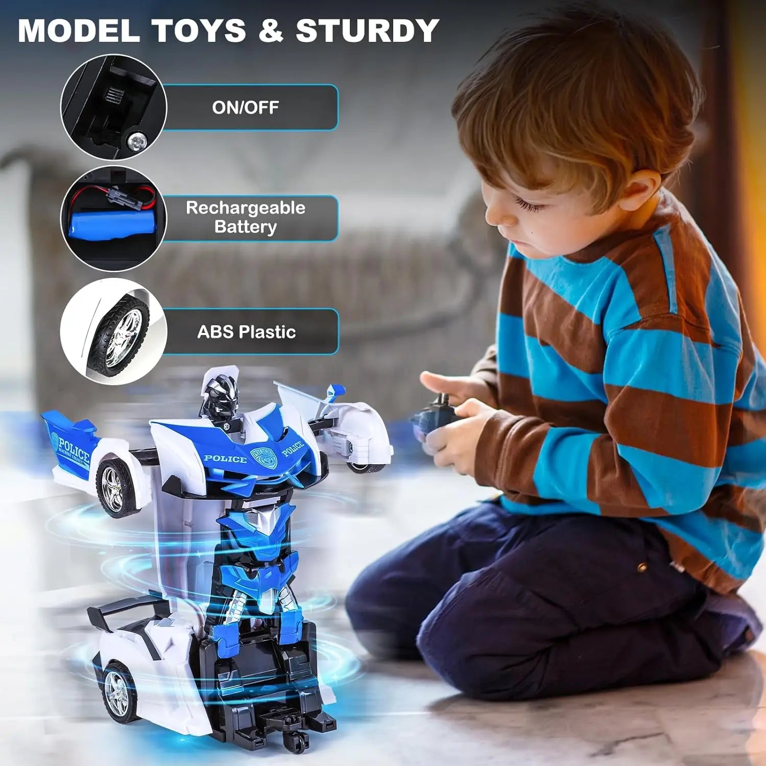 2-in-1 Remote Control Transforming Robot Car, Mini RC Racing Car Toy, Automatic Transformation, STEM Educational Gift for Kids