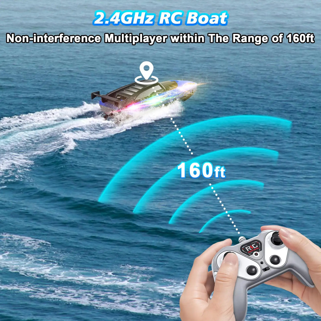 RC Boat with LED Light, 2.4GHz Full Proportional Remote Control Boat for Pool & Lake – 30 Min Run Time,Kids Toys & Birthday Gift